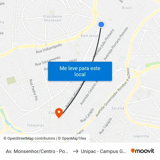 Av. Monsenhor/Centro - Ponto 1 to Unipac - Campus Gama map