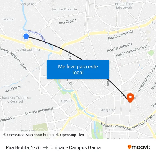 Rua Biotita, 2-76 to Unipac - Campus Gama map