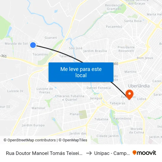 Rua Doutor Manoel Tomás Teixeira De Souza, 1123 to Unipac - Campus Gama map