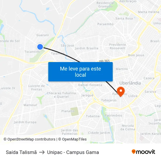 Saída Talismã to Unipac - Campus Gama map