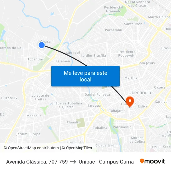 Avenida Clássica, 707-759 to Unipac - Campus Gama map