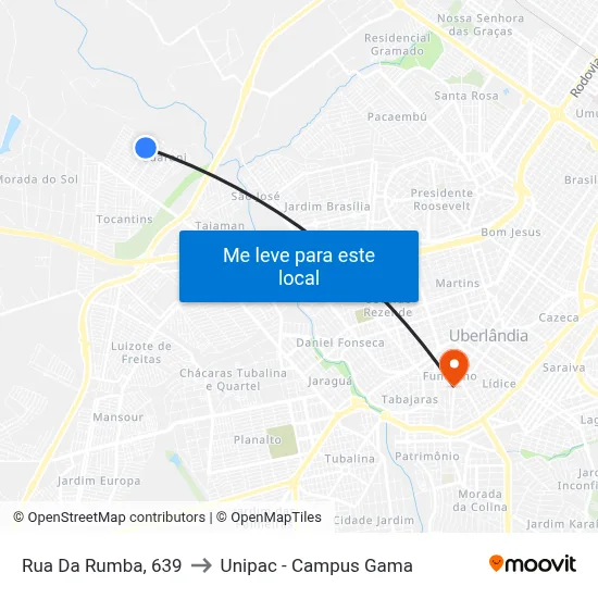 Rua Da Rumba, 639 to Unipac - Campus Gama map