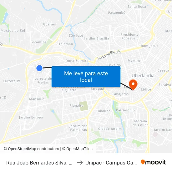 Rua João Bernardes Silva, 156 to Unipac - Campus Gama map