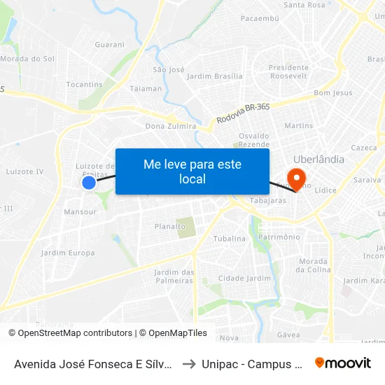 Avenida José Fonseca E Sílva, 1076 to Unipac - Campus Gama map