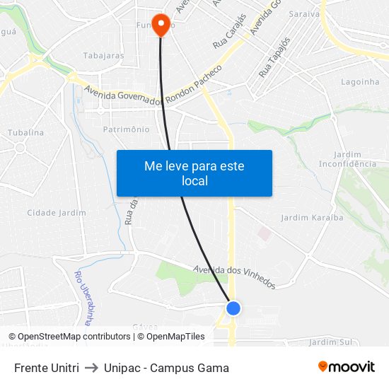 Frente Unitri to Unipac - Campus Gama map