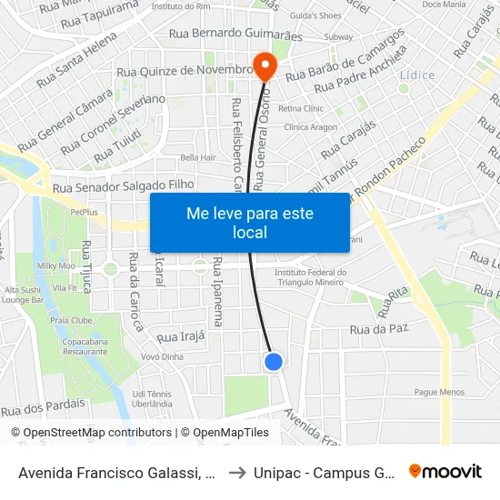 Avenida Francisco Galassi, 1386 to Unipac - Campus Gama map