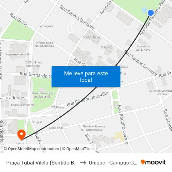 Praça Tubal Vilela (Sentido Bairro) to Unipac - Campus Gama map