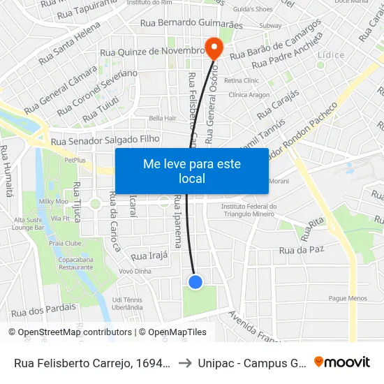 Rua Felisberto Carrejo, 1694-1804 to Unipac - Campus Gama map