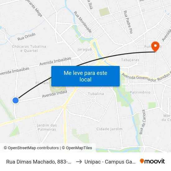 Rua Dimas Machado, 883-943 to Unipac - Campus Gama map