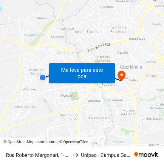 Rua Roberto Margonari, 1-115 to Unipac - Campus Gama map