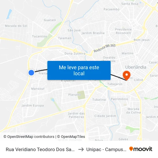 Rua Veridiano Teodoro Dos Santos, 1190 to Unipac - Campus Gama map