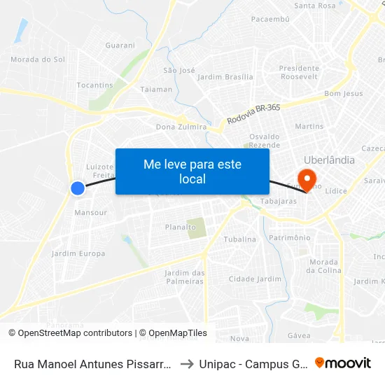 Rua Manoel Antunes Pissarra, 290 to Unipac - Campus Gama map
