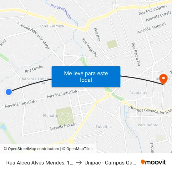 Rua Alceu Alves Mendes, 158 to Unipac - Campus Gama map
