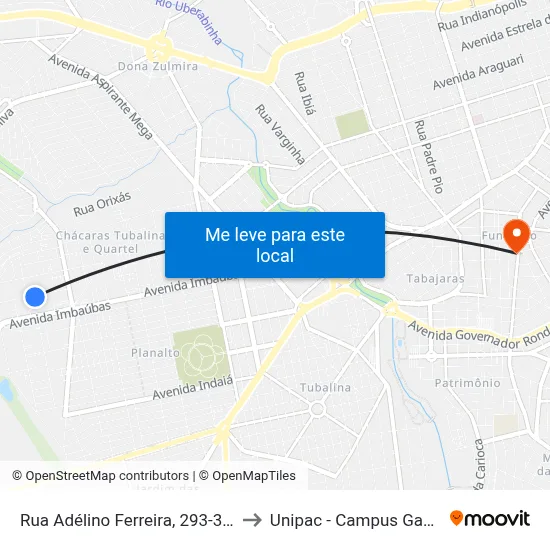 Rua Adélino Ferreira, 293-375 to Unipac - Campus Gama map