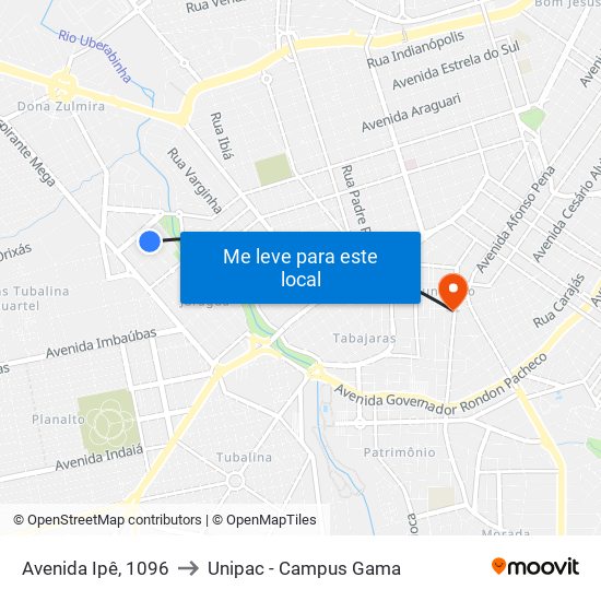 Avenida Ipê, 1096 to Unipac - Campus Gama map