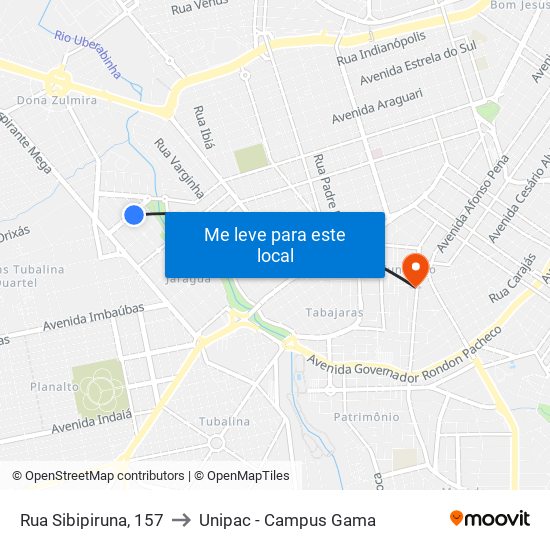 Rua Sibipiruna, 157 to Unipac - Campus Gama map