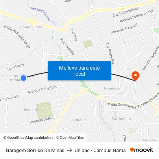 Garagem Sorriso De Minas to Unipac - Campus Gama map