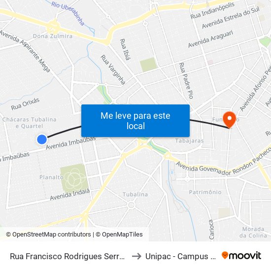 Rua Francisco Rodrigues Serralha, 350 to Unipac - Campus Gama map