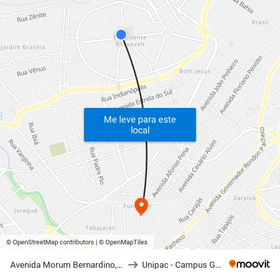 Avenida Morum Bernardino, 600 to Unipac - Campus Gama map