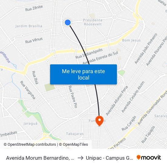 Avenida Morum Bernardino, 1270 to Unipac - Campus Gama map