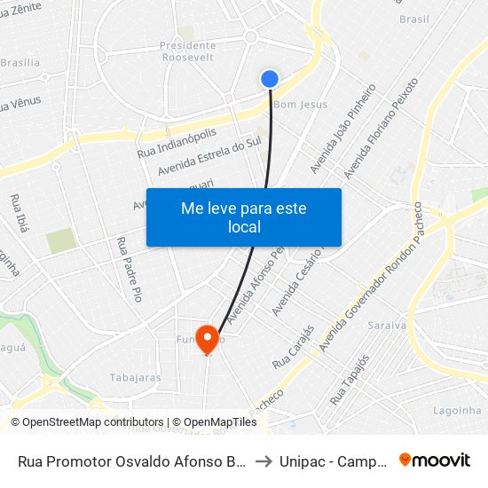 Rua Promotor Osvaldo Afonso Borges, 334-414 to Unipac - Campus Gama map