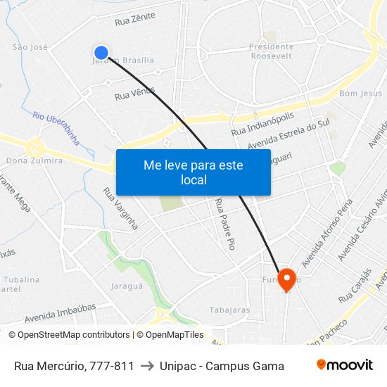 Rua Mercúrio, 777-811 to Unipac - Campus Gama map