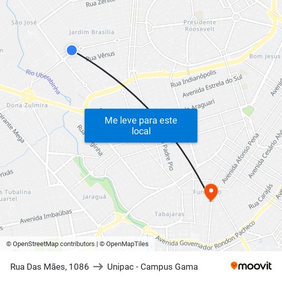 Rua Das Mães, 1086 to Unipac - Campus Gama map