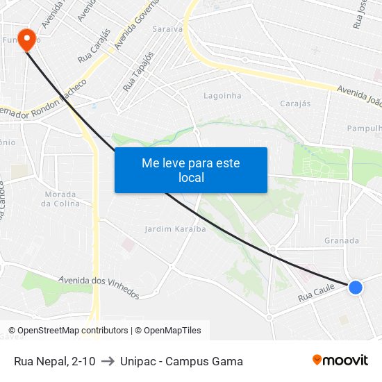 Rua Nepal, 2-10 to Unipac - Campus Gama map