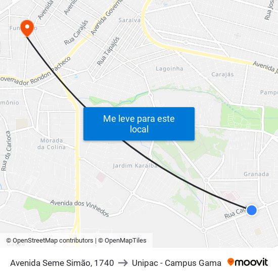 Avenida Seme Simão, 1740 to Unipac - Campus Gama map