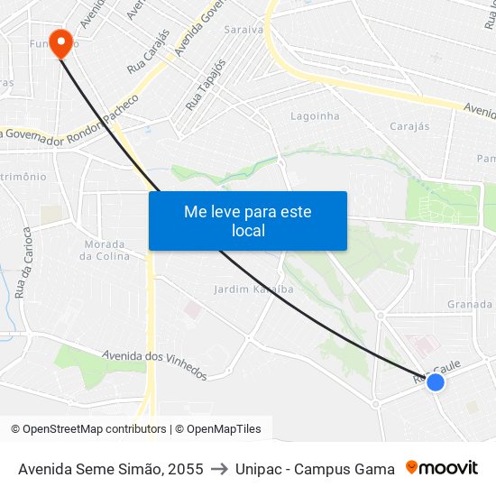 Avenida Seme Simão, 2055 to Unipac - Campus Gama map