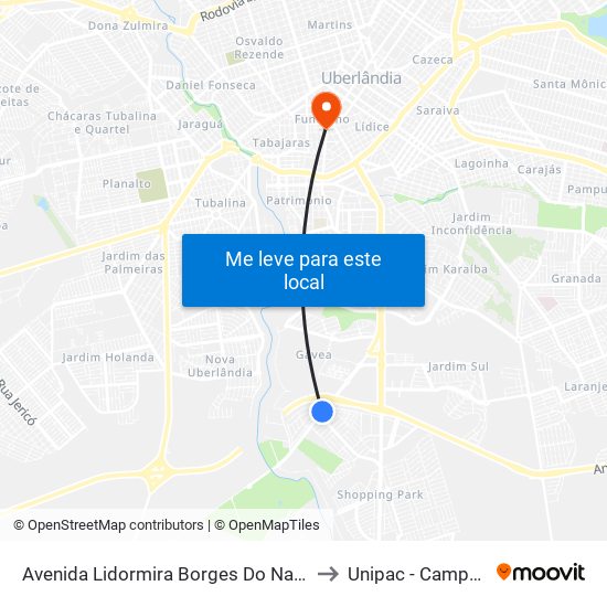 Avenida Lidormira Borges Do Nascimento, 6205 to Unipac - Campus Gama map