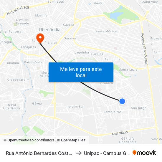 Rua Antônio Bernardes Costa, 266 to Unipac - Campus Gama map