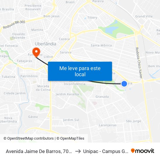 Avenida Jaime De Barros, 700-756 to Unipac - Campus Gama map