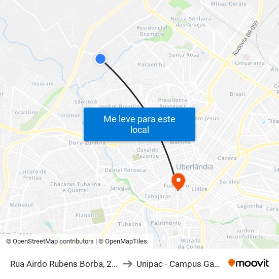 Rua Airdo Rubens Borba, 253 to Unipac - Campus Gama map
