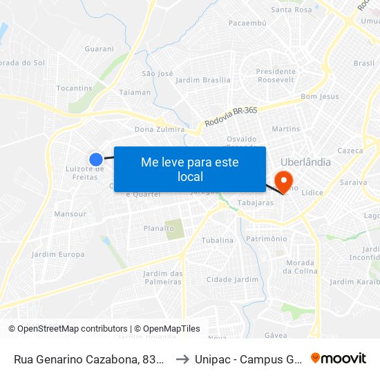 Rua Genarino Cazabona, 836-938 to Unipac - Campus Gama map