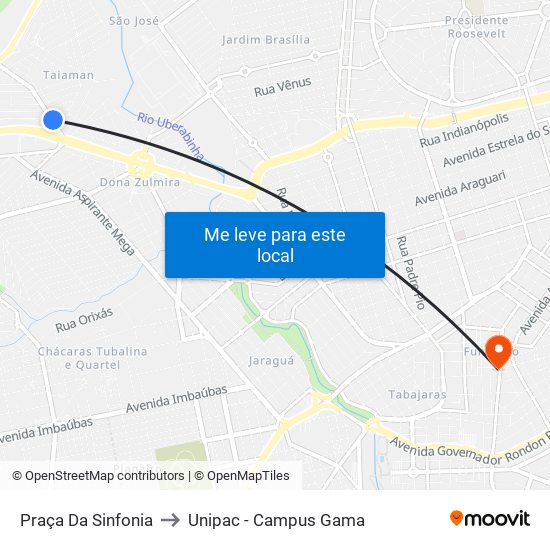 Praça Da Sinfonia to Unipac - Campus Gama map