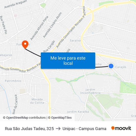 Rua São Judas Tadeu, 325 to Unipac - Campus Gama map