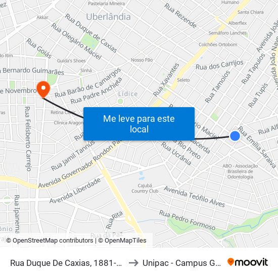 Rua Duque De Caxias, 1881-1977 to Unipac - Campus Gama map