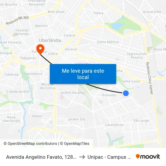 Avenida Angelino Favato, 1284-1368 to Unipac - Campus Gama map