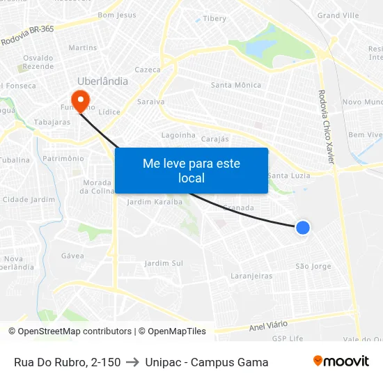 Rua Do Rubro, 2-150 to Unipac - Campus Gama map