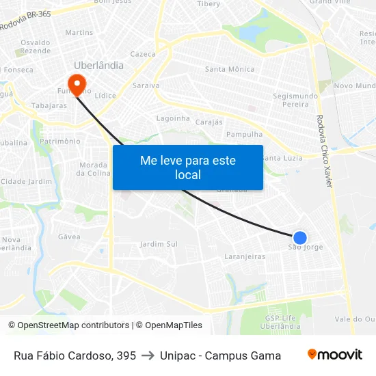Rua Fábio Cardoso, 395 to Unipac - Campus Gama map