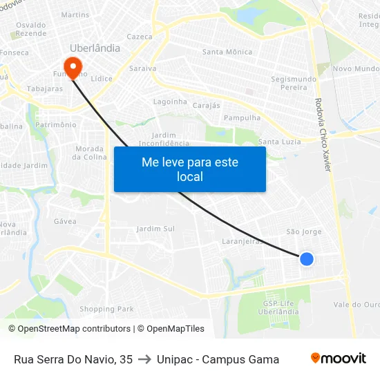 Rua Serra Do Navio, 35 to Unipac - Campus Gama map