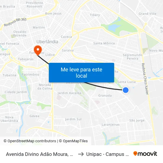 Avenida Divino Adão Moura, 106-278 to Unipac - Campus Gama map