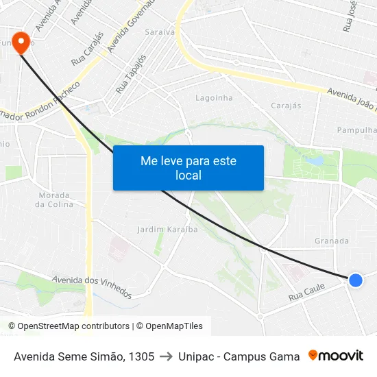Avenida Seme Simão, 1305 to Unipac - Campus Gama map