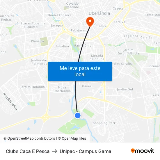 Clube Caça E Pesca to Unipac - Campus Gama map