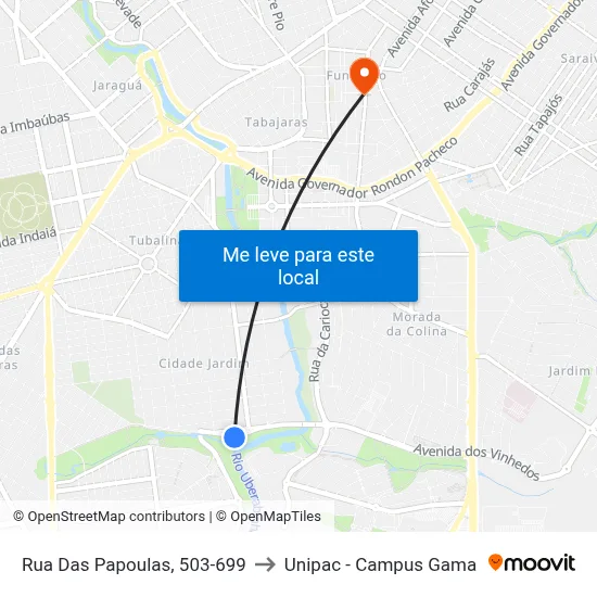 Rua Das Papoulas, 503-699 to Unipac - Campus Gama map