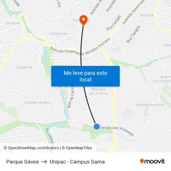 Parque Gávea to Unipac - Campus Gama map