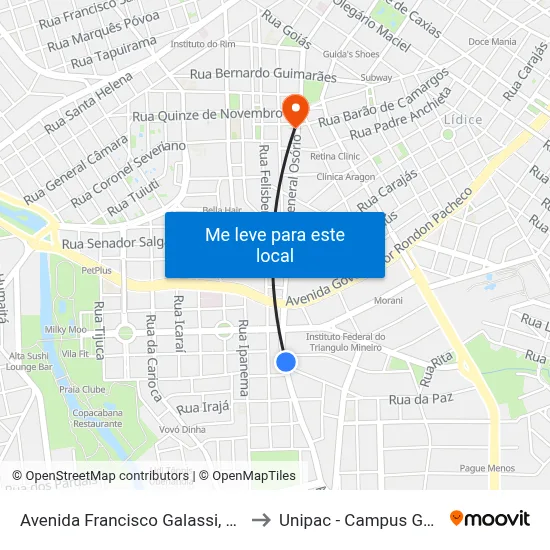 Avenida Francisco Galassi, 1050 to Unipac - Campus Gama map