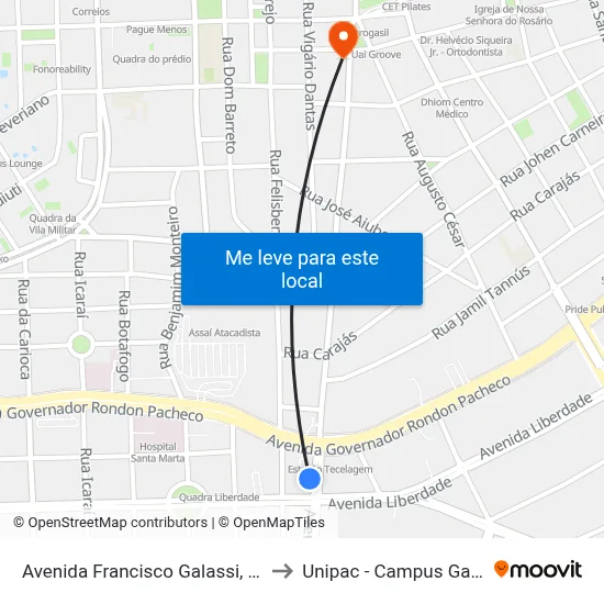 Avenida Francisco Galassi, 855 to Unipac - Campus Gama map