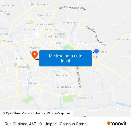 Rua Guaiaca, 467 to Unipac - Campus Gama map